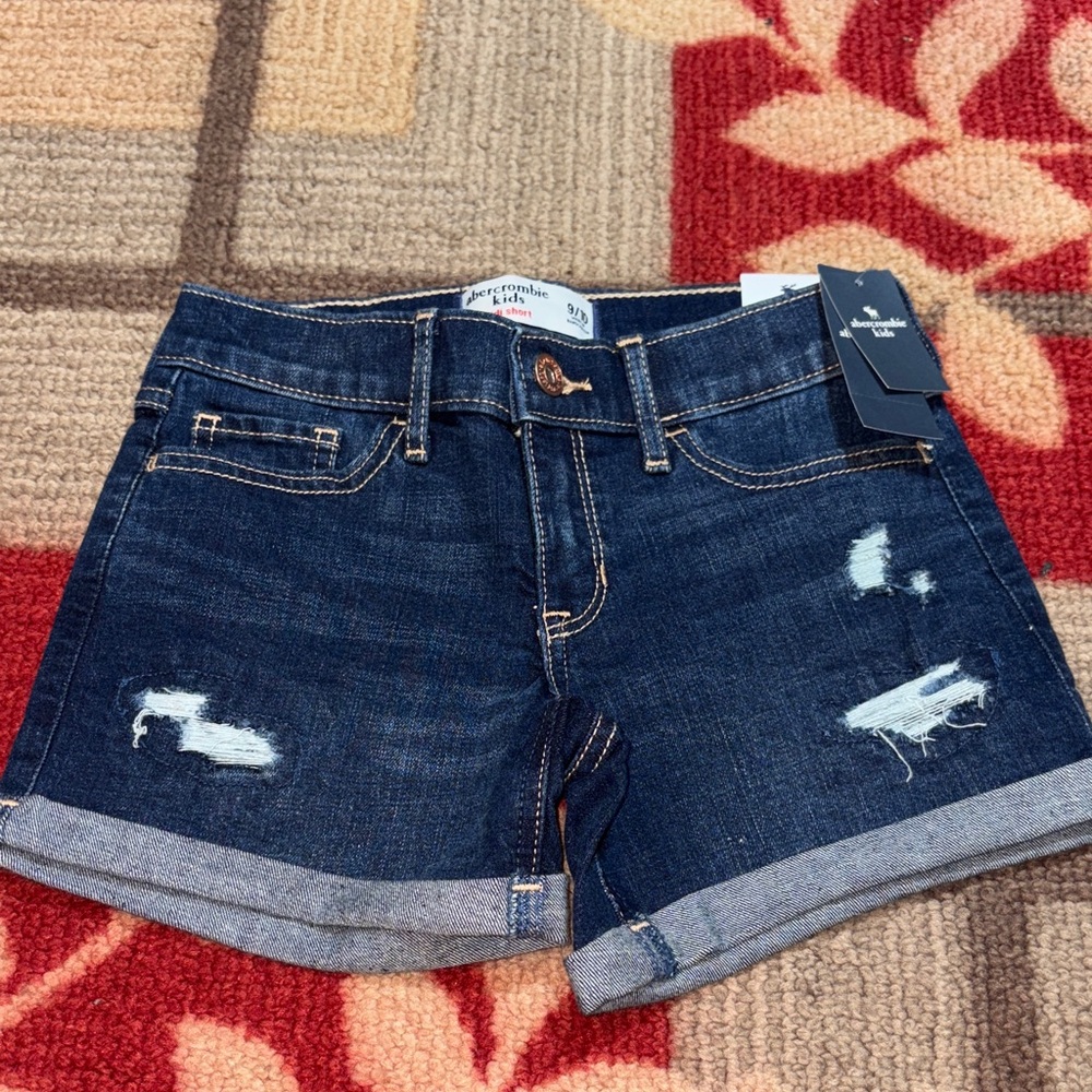 Abercrombie Kids Dark Blue Ripped Jean Shorts